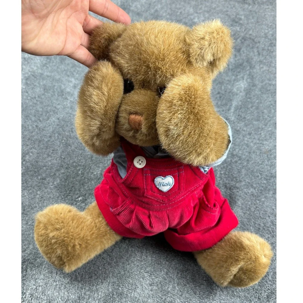Vintage Mango Enterprises Nick Teddy Bear‎ Peek-a-Boo Red Corduroy Overalls 12